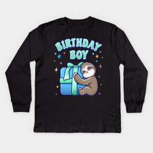 Birthday Boy Sloth Theme Kids Long Sleeve T-Shirt